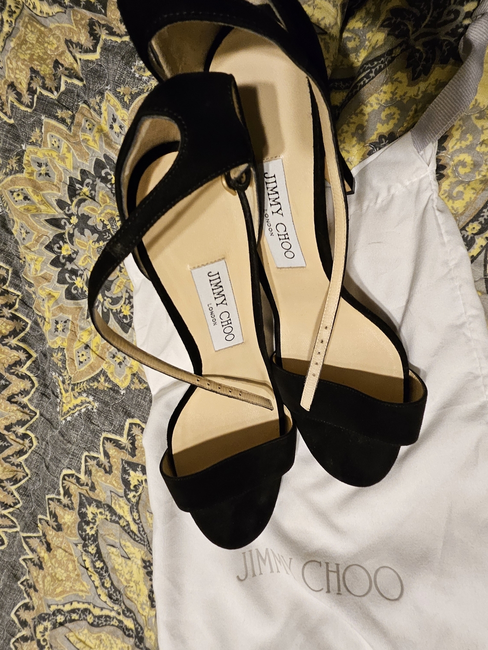 Jimmy Choo Black Suede Open-Toe Ankle-Strap Heels